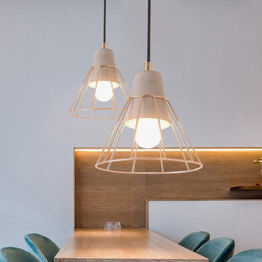Nordic Style Caged Pendant Lamp - Adjustable Cord, Gold Finish