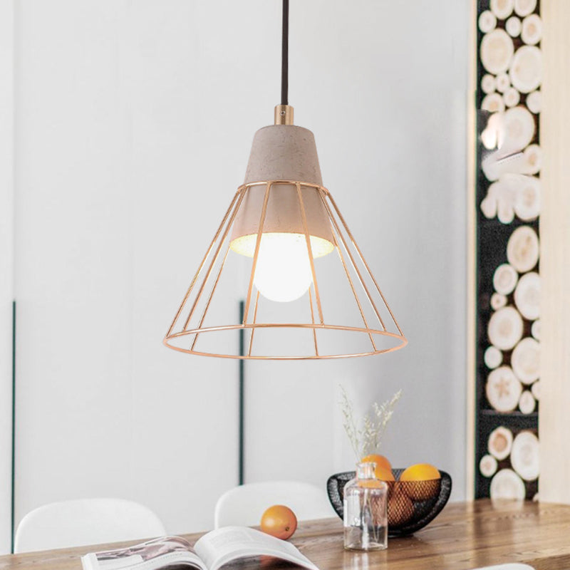 Nordic Style Caged Pendant Lamp - Adjustable Cord, Gold Finish