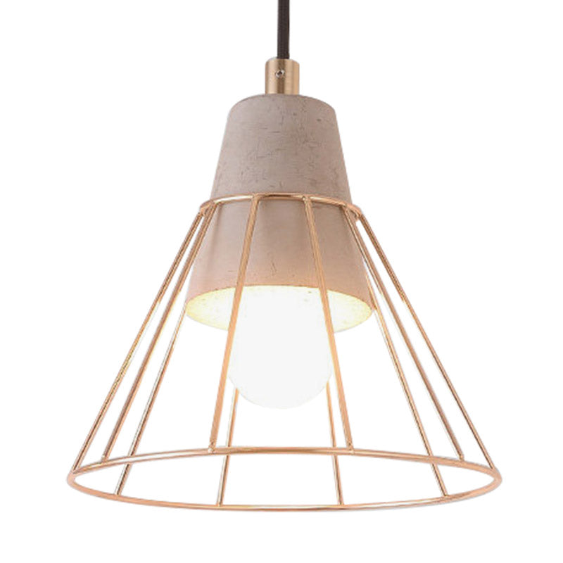 Nordic Style Caged Pendant Lamp - Adjustable Cord, Gold Finish