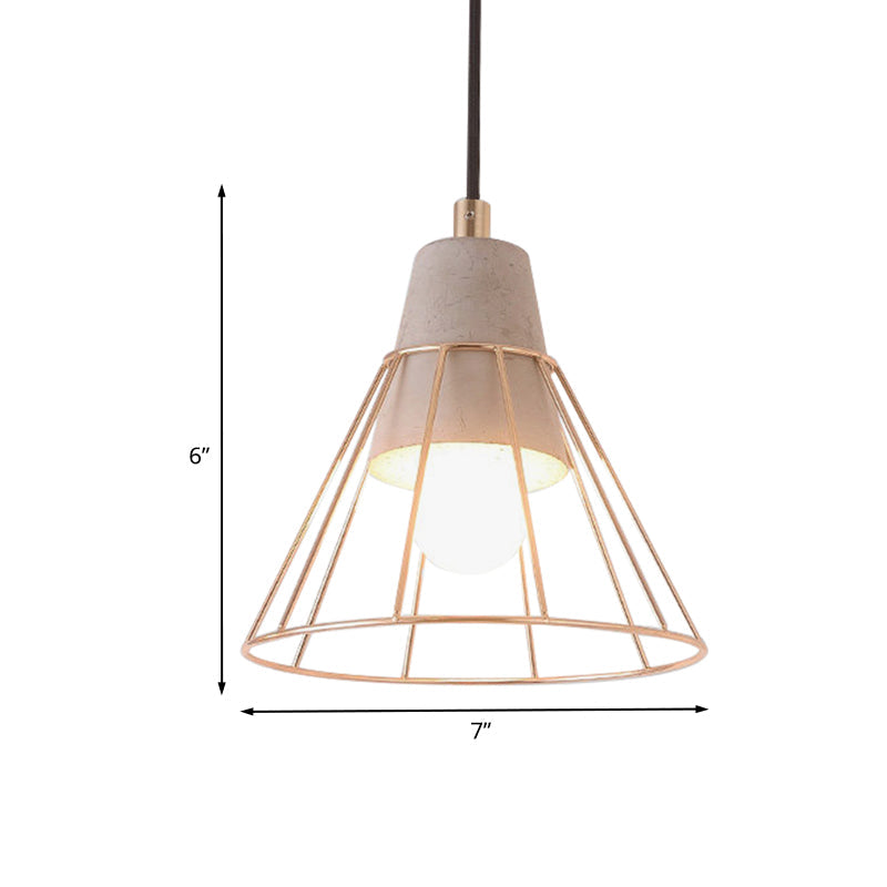 Nordic Style Caged Pendant Lamp - Adjustable Cord, Gold Finish
