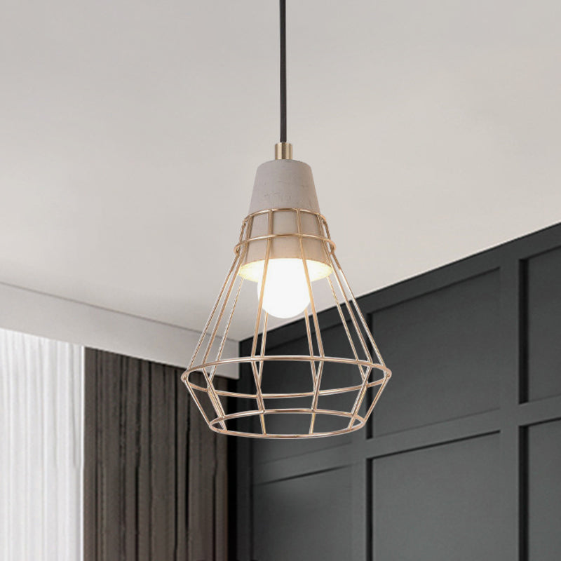 Nordic Style Caged Pendant Lamp - Adjustable Cord, Gold Finish