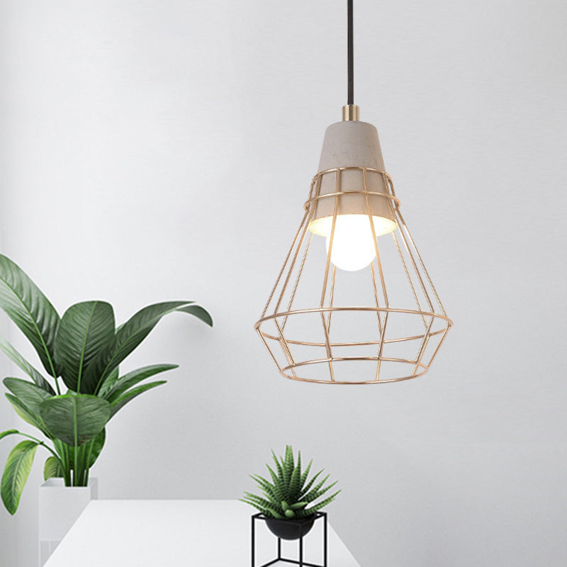 Nordic Style Caged Pendant Lamp - Adjustable Cord, Gold Finish
