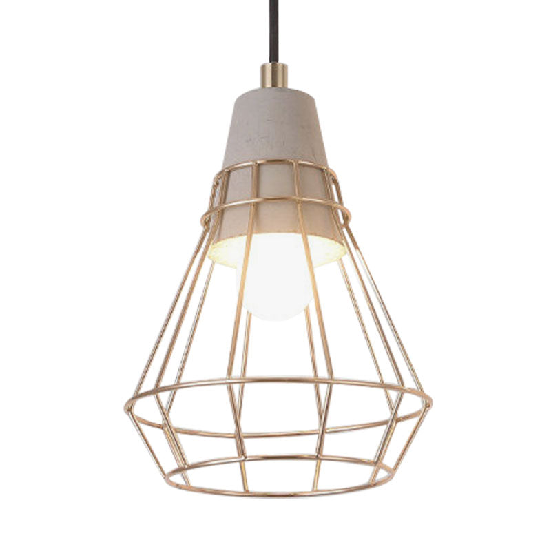 Nordic Style Caged Pendant Lamp - Adjustable Cord, Gold Finish