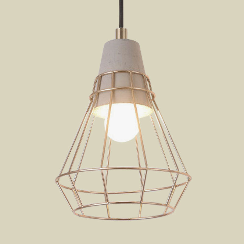 Nordic Style Caged Pendant Lamp - Adjustable Cord, Gold Finish