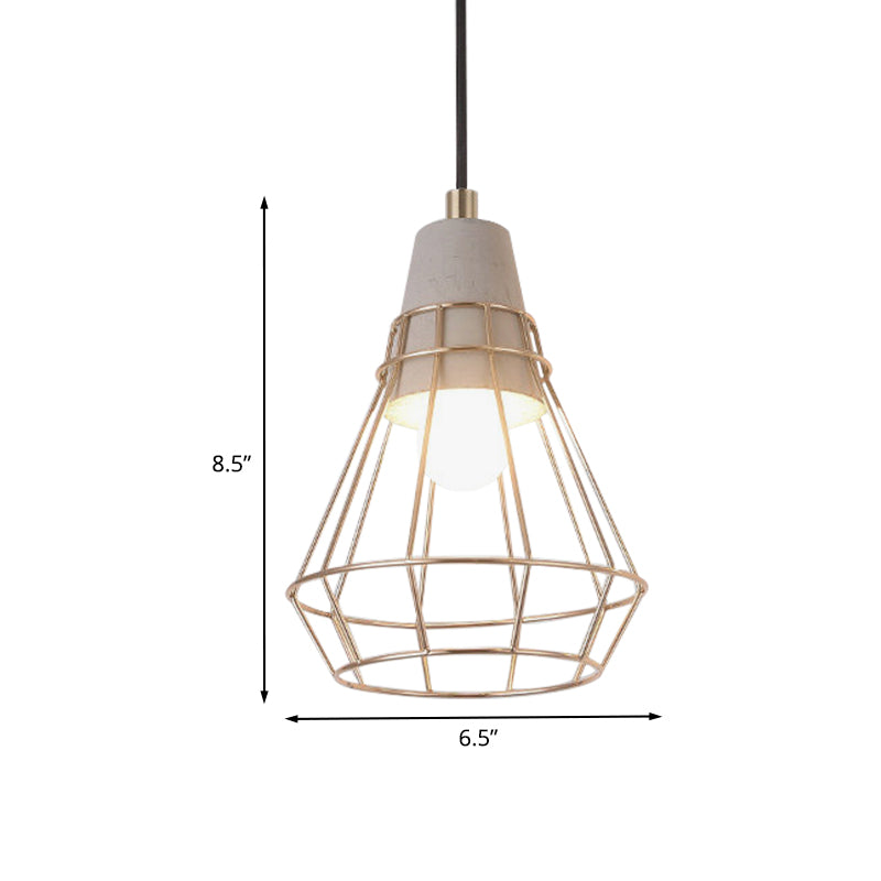 Nordic Style Caged Pendant Lamp - Adjustable Cord, Gold Finish