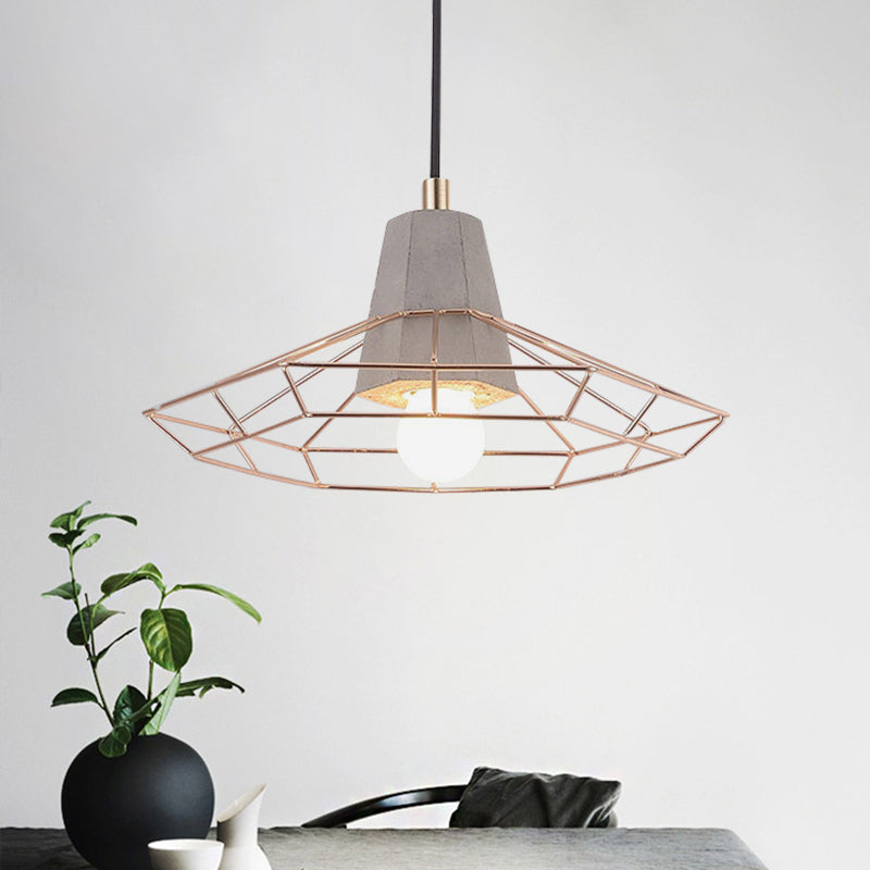 Nordic Style Caged Pendant Lamp - Adjustable Cord, Gold Finish