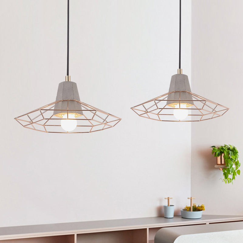 Nordic Style Caged Pendant Lamp - Adjustable Cord, Gold Finish