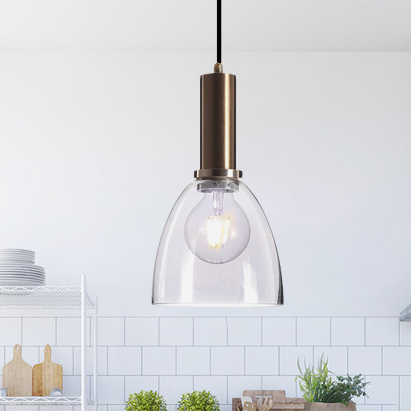 Amber/Clear Glass Curved Shade Pendant Light With Brass Lamp Socket Simple Style For Living Room