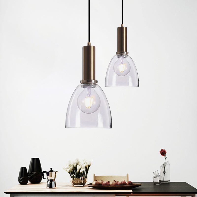 Modern Amber/Clear Glass Curved Shade Pendant Light for Living Room with Brass Lamp Socket