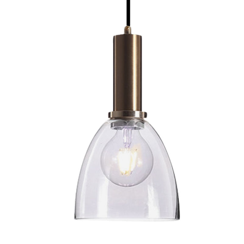 Amber/Clear Glass Curved Shade Pendant Light With Brass Lamp Socket Simple Style For Living Room