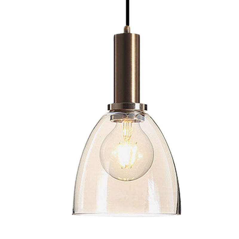 Amber/Clear Glass Curved Shade Pendant Light With Brass Lamp Socket Simple Style For Living Room