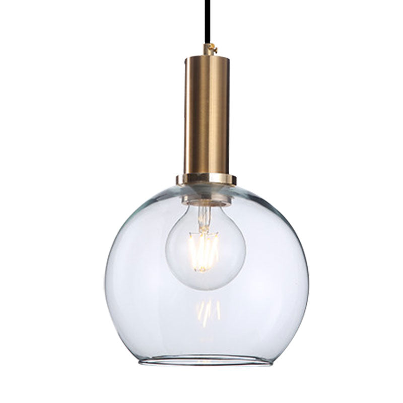 Amber/Clear Glass Curved Shade Pendant Light With Brass Lamp Socket Simple Style For Living Room
