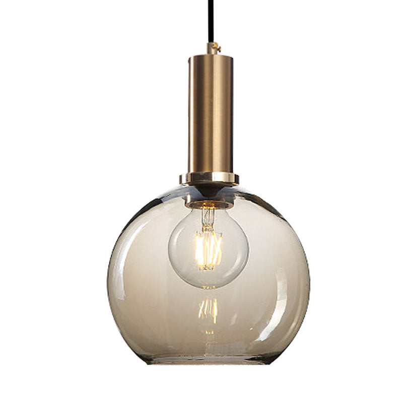 Modern Amber/Clear Glass Curved Shade Pendant Light for Living Room with Brass Lamp Socket