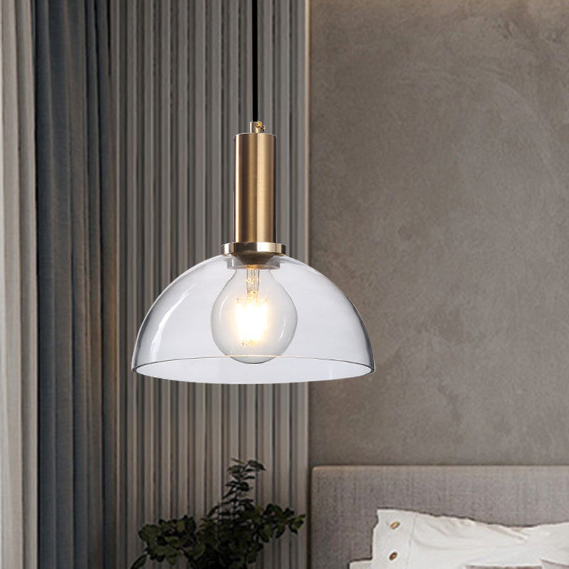 Amber/Clear Glass Curved Shade Pendant Light With Brass Lamp Socket Simple Style For Living Room