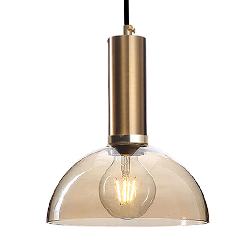 Amber/Clear Glass Curved Shade Pendant Light With Brass Lamp Socket Simple Style For Living Room