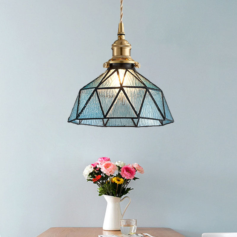 Tiffany Style Glass Pendant Lamp With Polyhedron Dome For Gallery