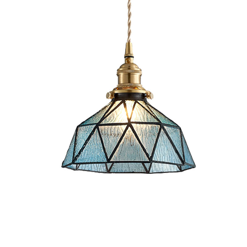 Tiffany-Style Polyhedron Pendant Lamp with Glass Domed Shade - Gallery Suspension Light