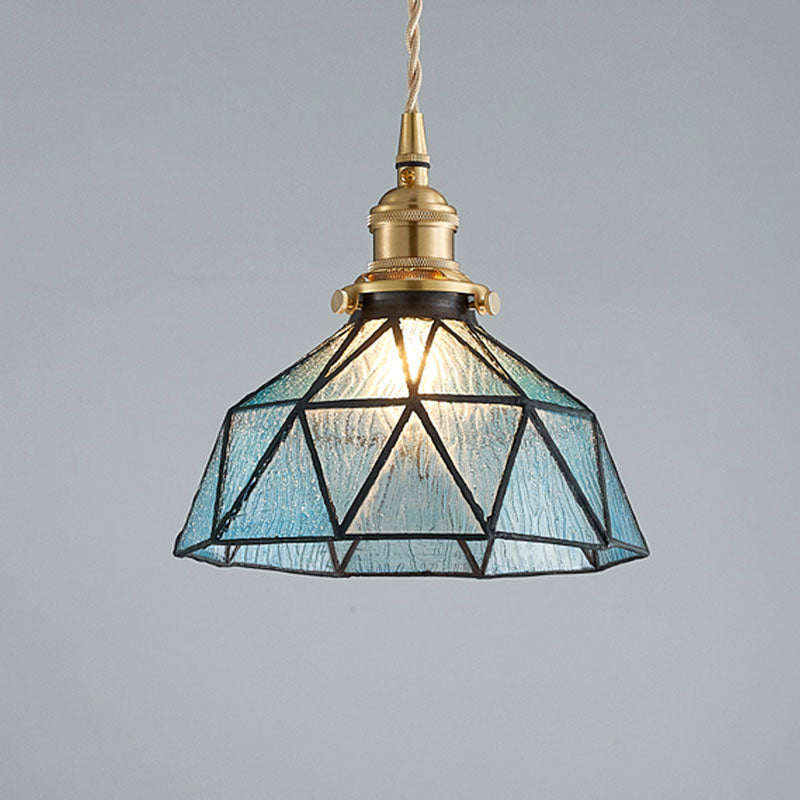 Tiffany Style Glass Pendant Lamp With Polyhedron Dome For Gallery