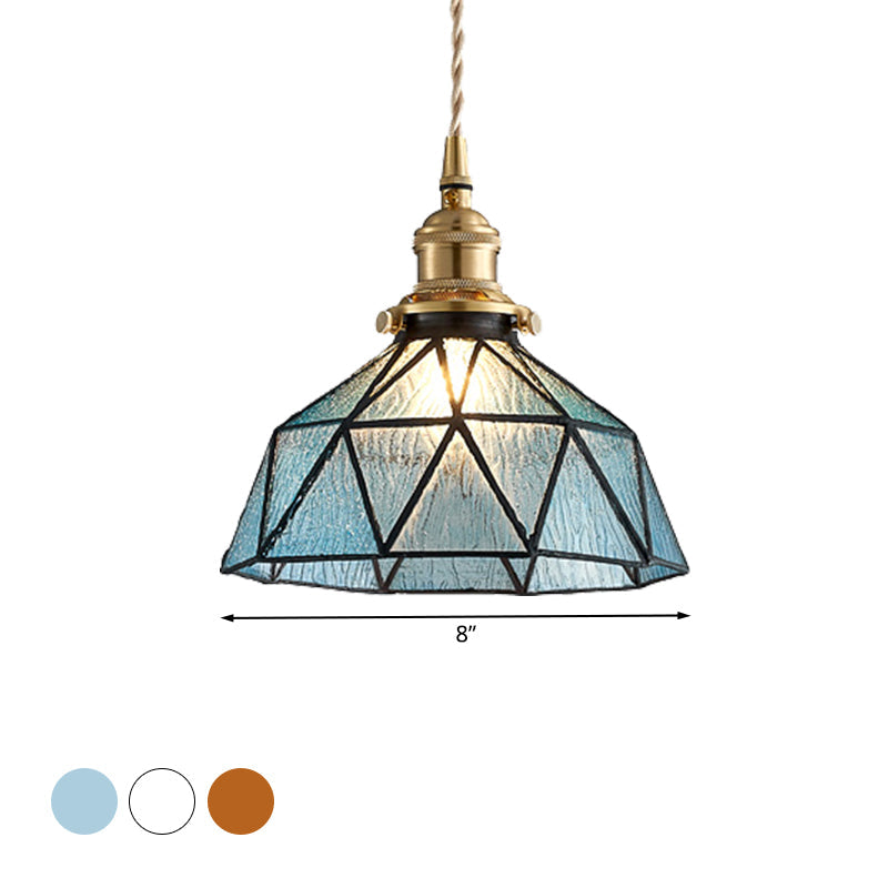 Tiffany Style Glass Pendant Lamp With Polyhedron Dome For Gallery