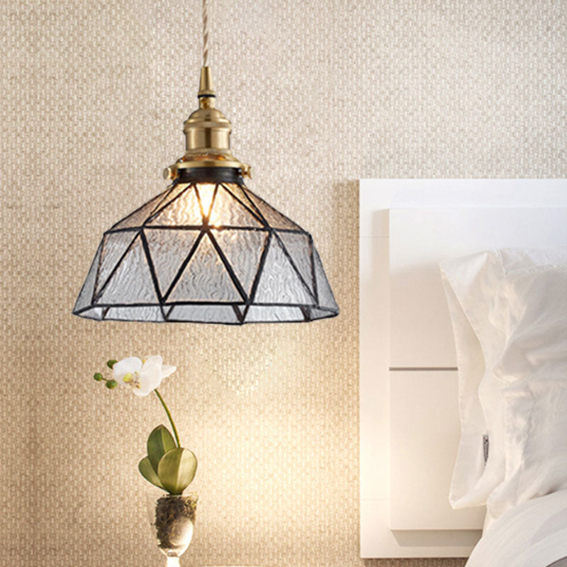 Tiffany Style Glass Pendant Lamp With Polyhedron Dome For Gallery Clear