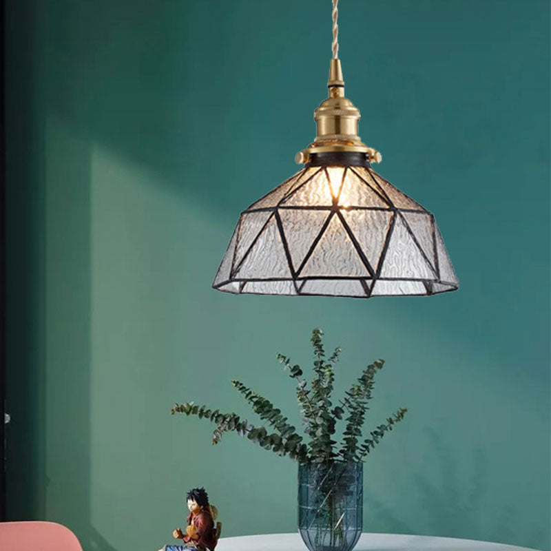 Tiffany-Style Polyhedron Pendant Lamp with Glass Domed Shade - Gallery Suspension Light