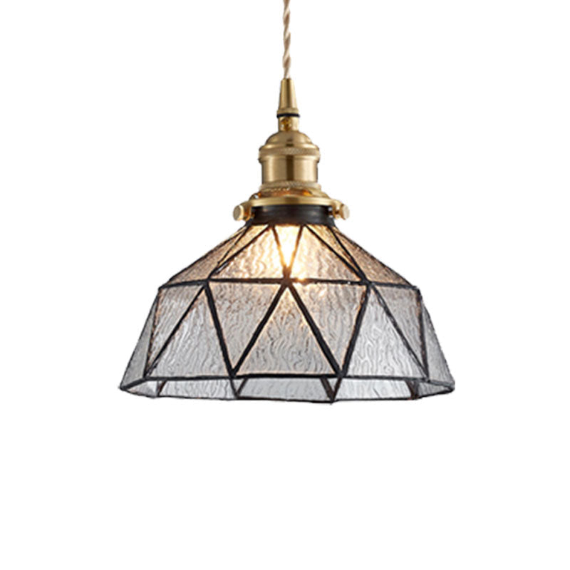 Tiffany-Style Polyhedron Pendant Lamp with Glass Domed Shade - Gallery Suspension Light