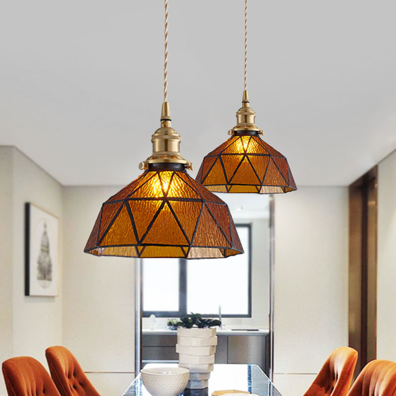 Tiffany Style Glass Pendant Lamp With Polyhedron Dome For Gallery