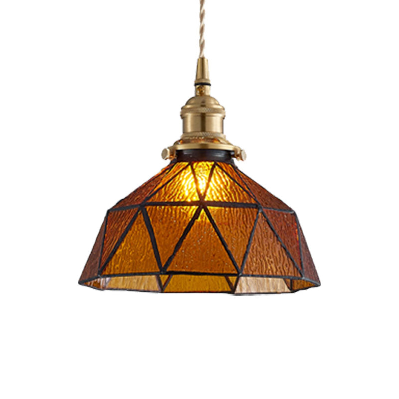 Tiffany Style Glass Pendant Lamp With Polyhedron Dome For Gallery