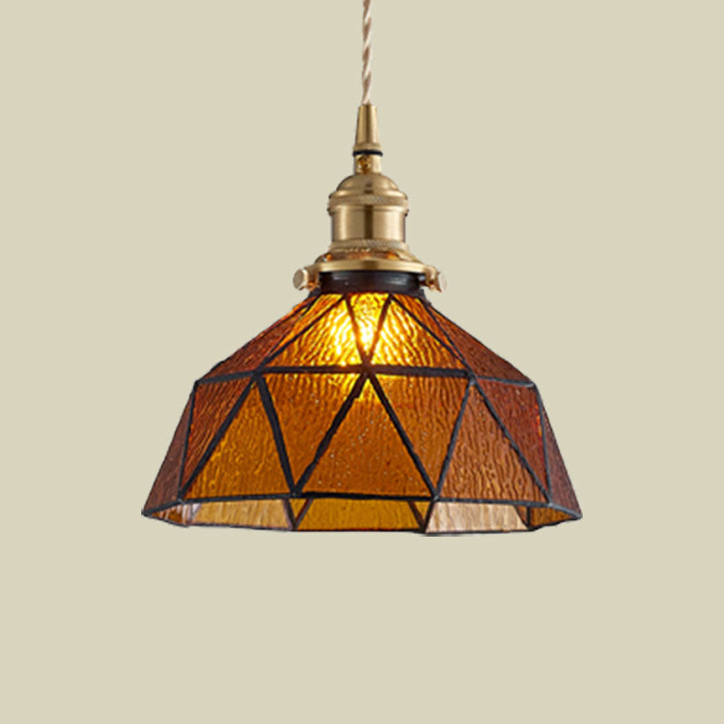Tiffany Style Glass Pendant Lamp With Polyhedron Dome For Gallery