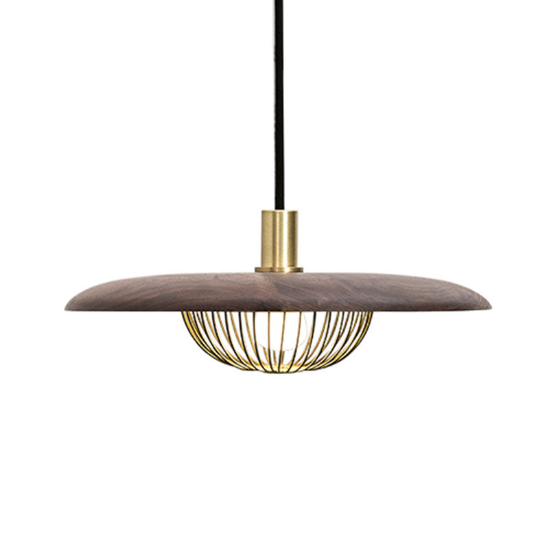 Suspension en fil de fer avec abat-jour en bois - Luminaire suspendu moderne