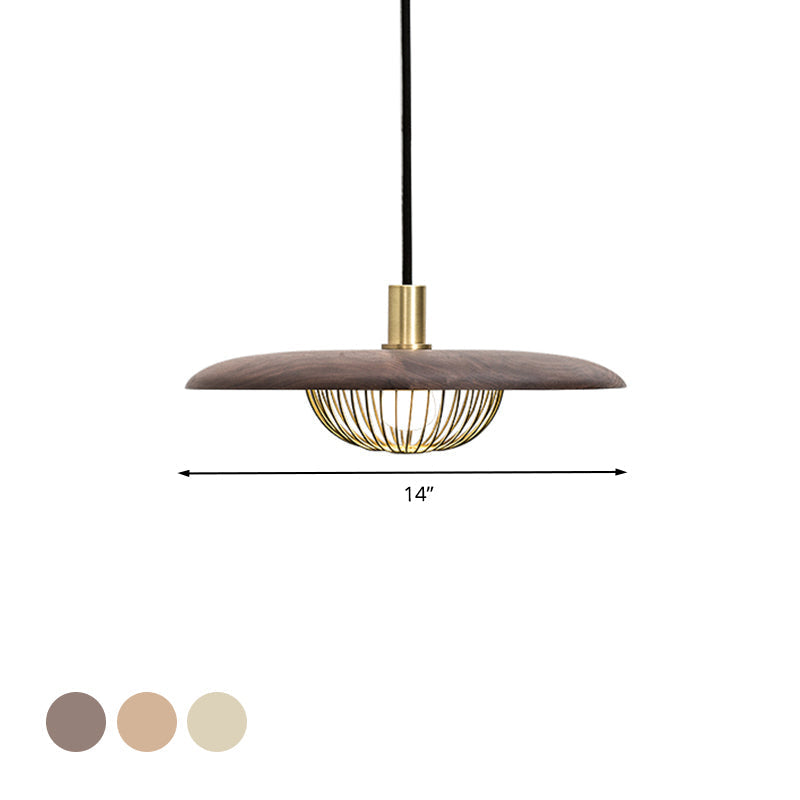 Suspension en fil de fer avec abat-jour en bois - Luminaire suspendu moderne