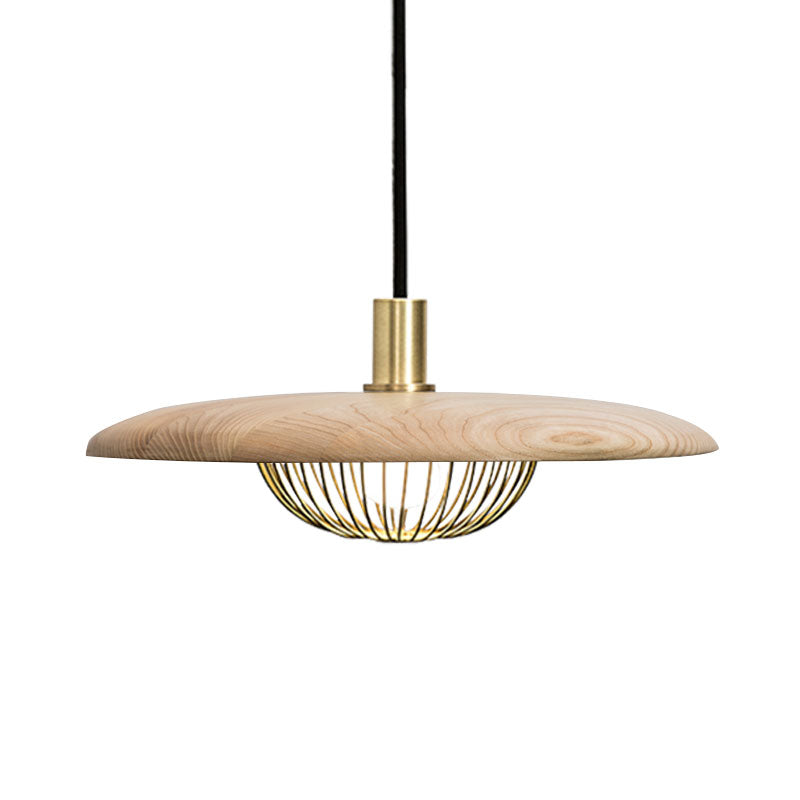 Suspension en fil de fer avec abat-jour en bois - Luminaire suspendu moderne