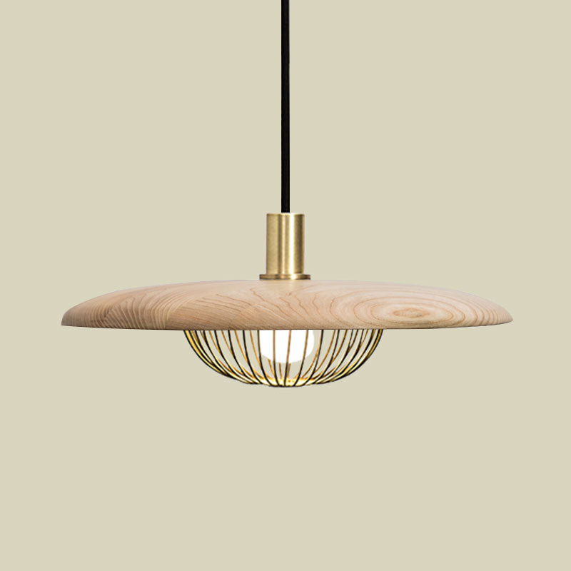 Suspension en fil de fer avec abat-jour en bois - Luminaire suspendu moderne