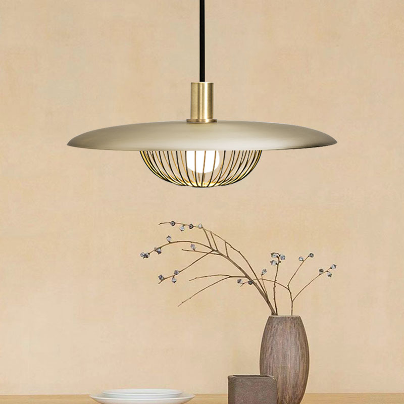 Suspension en fil de fer avec abat-jour en bois - Luminaire suspendu moderne