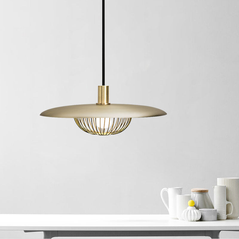Suspension en fil de fer avec abat-jour en bois - Luminaire suspendu moderne