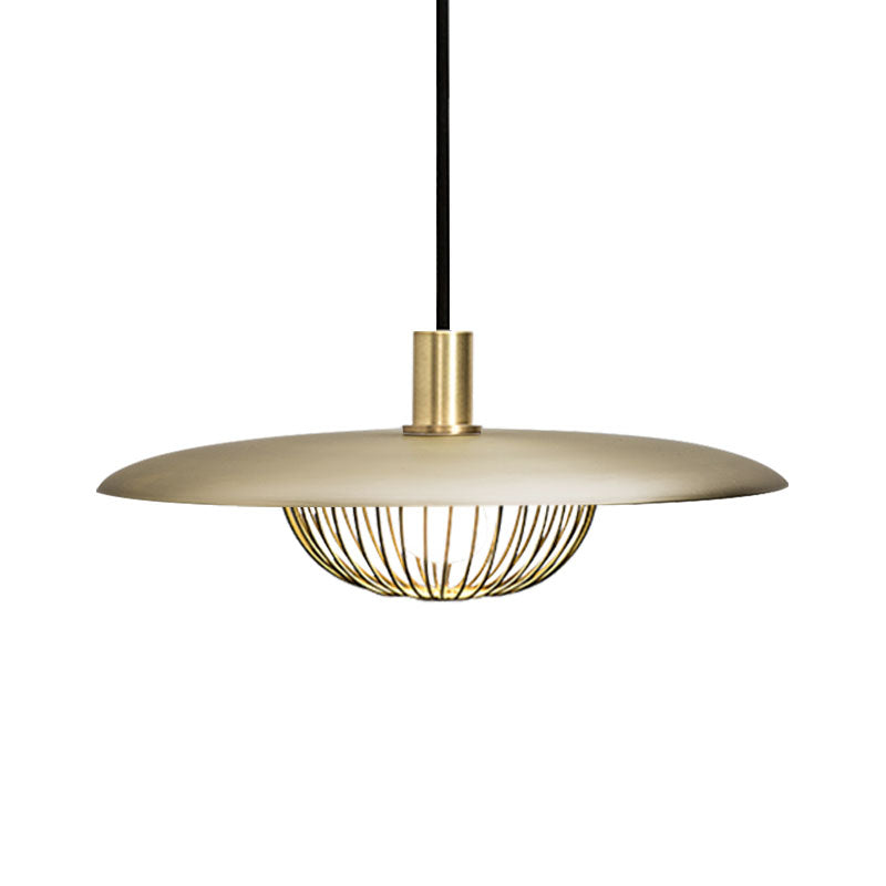 Suspension en fil de fer avec abat-jour en bois - Luminaire suspendu moderne