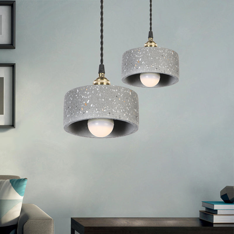 Minimalist Cement Suspension Pendant Light for Kitchen - Single Head Drum Shape Undertint Design