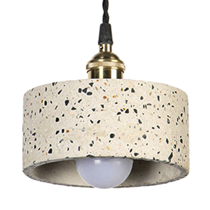 Minimalist Cement Suspension Pendant Light for Kitchen - Single Head Drum Shape Undertint Design