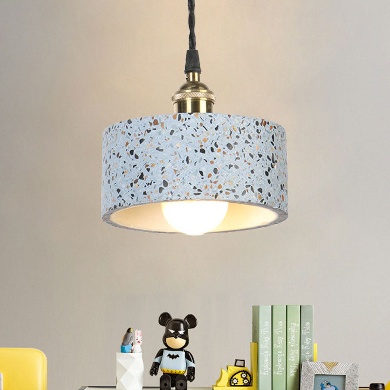 Minimalist Cement Suspension Pendant Light for Kitchen - Single Head Drum Shape Undertint Design