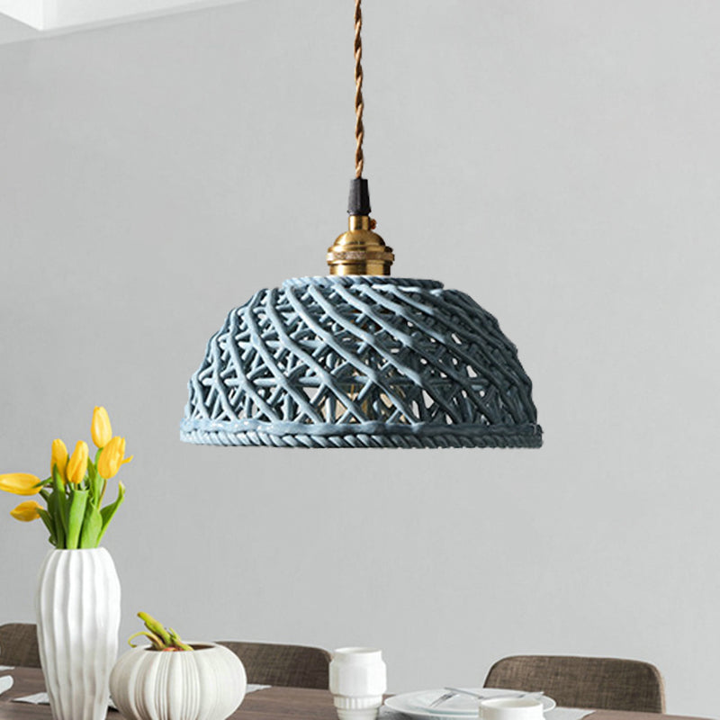 Nordic Grid Dome Pendant Light - 6.5"/8" Single Bulb Ceramic Hanging Lamp for Dining Room & Corridor - White