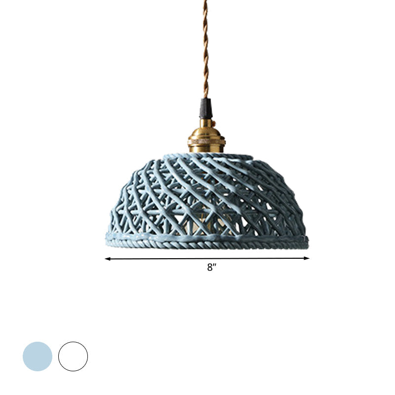 Nordic Grid Dome Pendant Light - 6.5"/8" Single Bulb Ceramic Hanging Lamp for Dining Room & Corridor - White