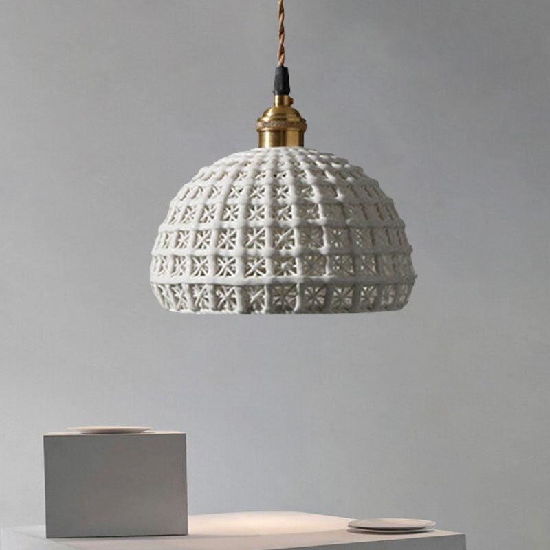 Nordic Grid Dome Hanging Lamp - 6.5/8 Single Bulb Pendant Light For Dining Room Corridor White / 8