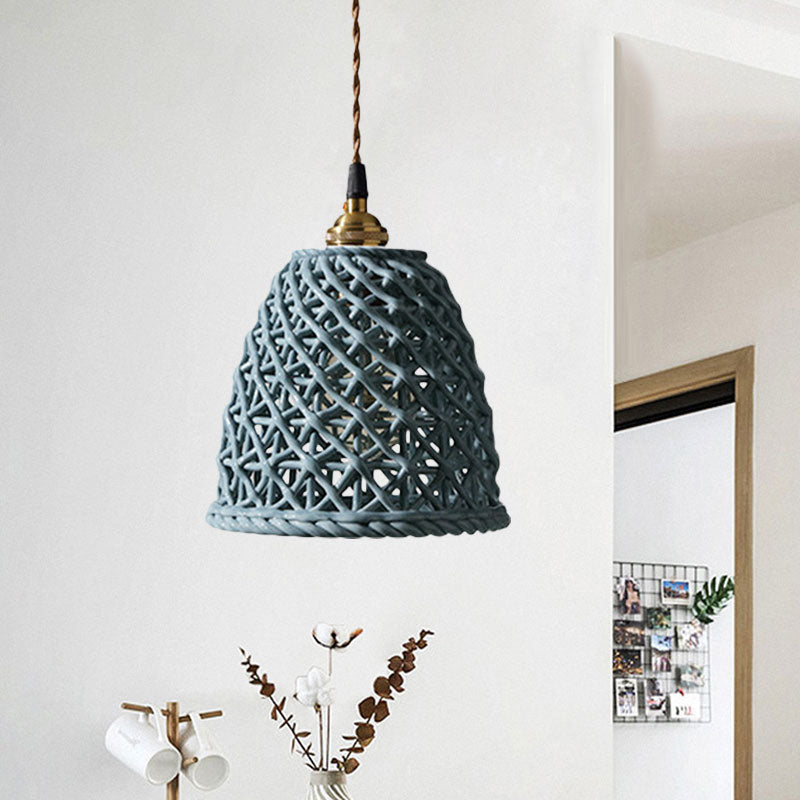 Nordic Grid Dome Pendant Light - 6.5"/8" Single Bulb Ceramic Hanging Lamp for Dining Room & Corridor - White