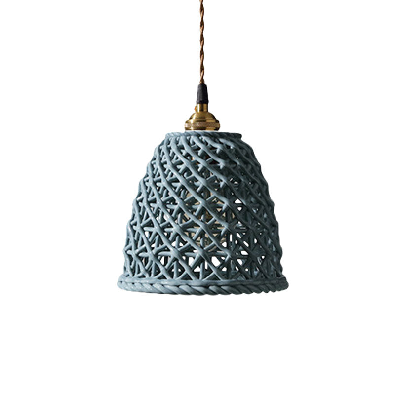 Nordic Grid Dome Pendant Light - 6.5"/8" Single Bulb Ceramic Hanging Lamp for Dining Room & Corridor - White