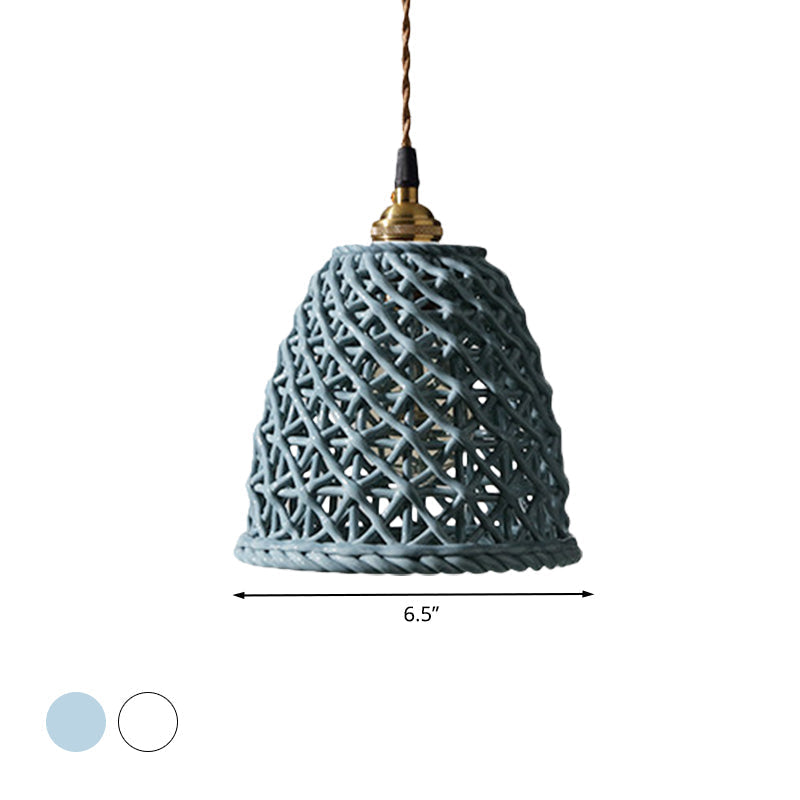 Nordic Grid Dome Pendant Light - 6.5"/8" Single Bulb Ceramic Hanging Lamp for Dining Room & Corridor - White