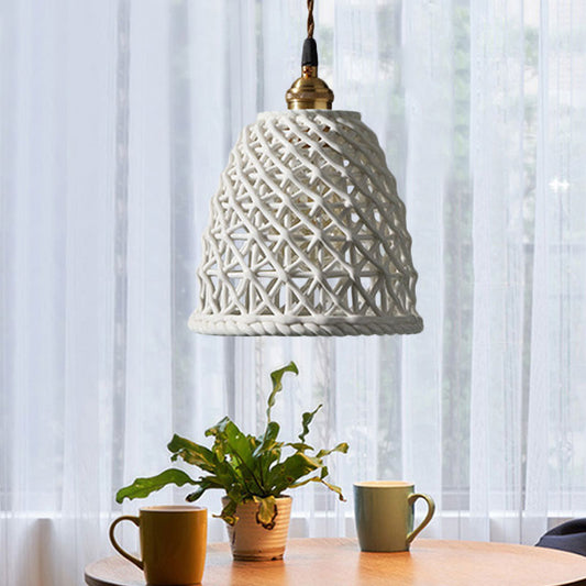 Nordic Grid Dome Pendant Light - 6.5"/8" Single Bulb Ceramic Hanging Lamp for Dining Room & Corridor - White