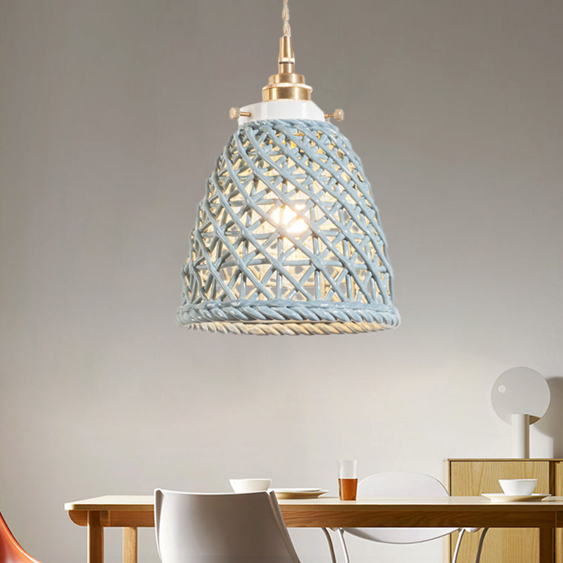 Modern Ceramic Hanging Pendant Light with Dome Basket Design - Illuminate Your Gallery with One Bulb!