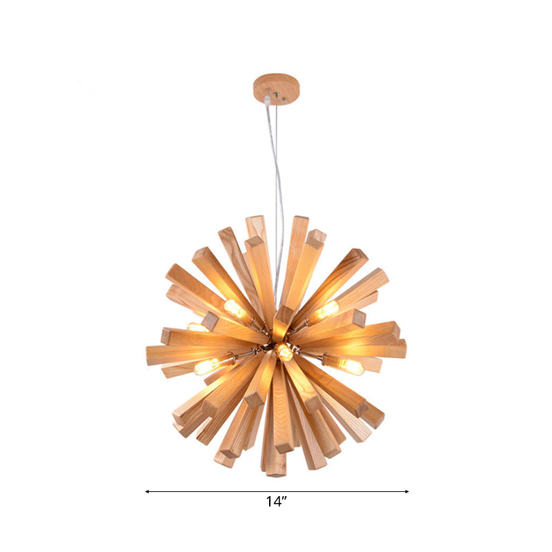 Modern Wood Starburst Chandelier Pendant Light | LED | 14"/20.5"/28" Dia | Beige Ceiling Hanging Light