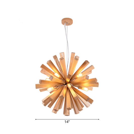Modern Wood Starburst Chandelier Pendant Light | LED | 14"/20.5"/28" Dia | Beige Ceiling Hanging Light