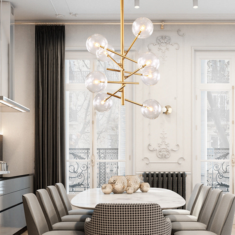 Starburst Design Led Chandelier With 6/8 Lights - Clear Glass Gold Finish